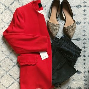 Zara Red Ruffled Pocket Blazer Size 10 with tag